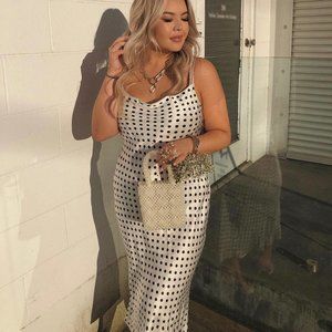 Zara Silk Polka Dot Slip Dress with Cowl Neck